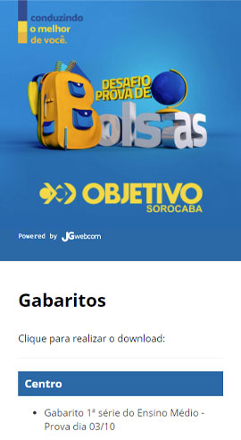 Site Mobile Objetivo Sorocaba – Gabarito Prova de bolsas